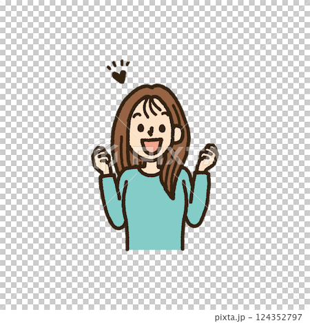 Illustration of a happy woman, upper body, handwritten, heart mark 124352797