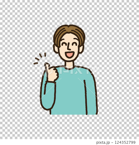 Illustration of a man happily giving a thumbs up, upper body, handwritten, like, pose Illustration of a man happily giving a thumbs up, upper body, handwritten, like, pose 124352799