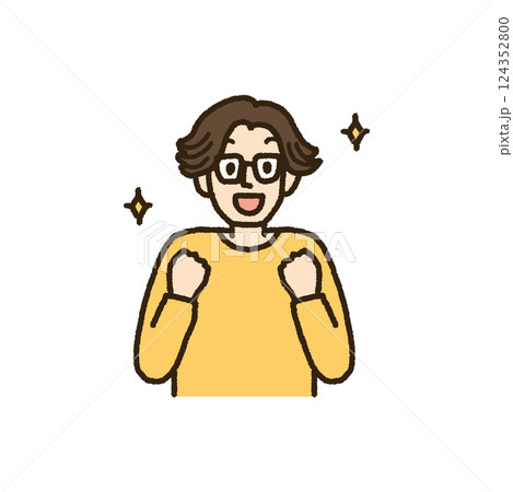 嬉しくて興奮する眼鏡をかけた男性のイラスト 上半身 手書き 嬉しくて興奮する眼鏡をかけた男性のイラスト 上半身 手書き 124352800