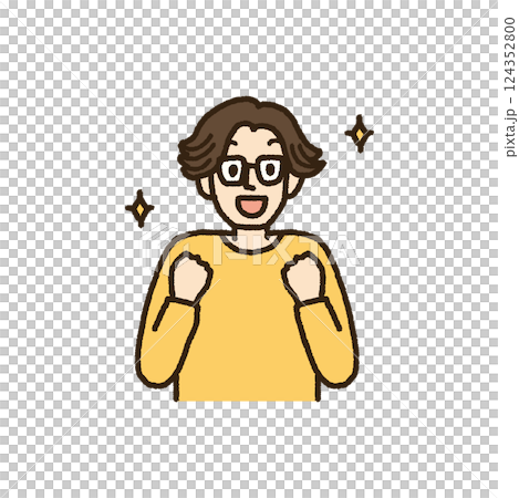 嬉しくて興奮する眼鏡をかけた男性のイラスト 上半身 手書き 嬉しくて興奮する眼鏡をかけた男性のイラスト 上半身 手書き 124352800