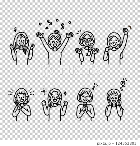 幸福的女人單色插圖上身設定手寫 124352803