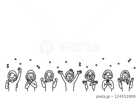 喜ぶ　女性　複数　イラスト　背景　モノクロ　手書き 124352809