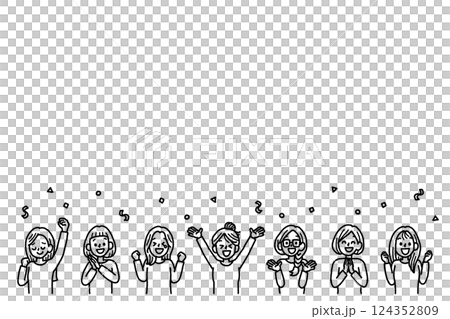 喜ぶ　女性　複数　イラスト　背景　モノクロ　手書き 124352809