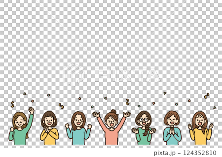 Illustration of women celebrating happily, white background, handwritten, confetti Illustration of women celebrating happily, white background, handwritten, confetti 124352810