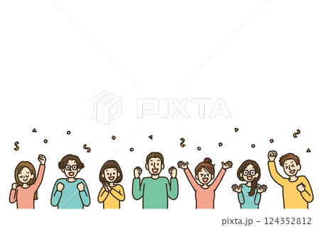 喜ぶ　お祝い　人物　複数　イラスト　背景　白背景　手書き 124352812