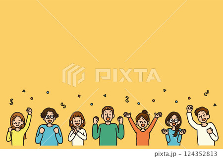 喜んでお祝いをする人々のイラスト　背景　カラフル　手書き　紙吹雪 124352813