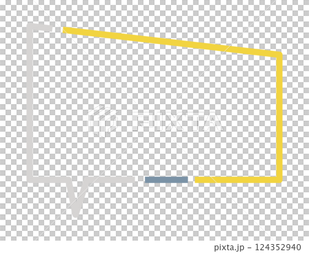 途切れた線のいびつな形の吹き出し 青・黄・灰 途切れた線のいびつな形の吹き出し 青・黄・灰 124352940