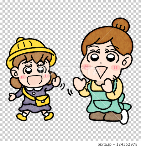 園児にお別れをしている保育士 124352978
