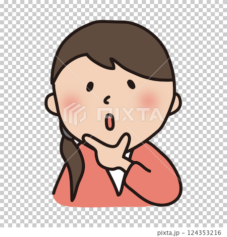 A woman puts her hand to her chin in understanding. A woman puts her hand to her chin in understanding. 124353216