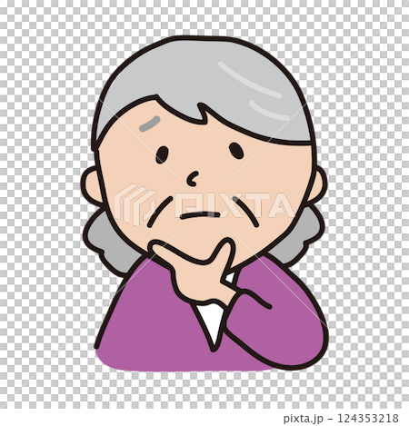 An old woman with a troubled face thinking with her hand on her chin An old woman with a troubled face thinking with her hand on her chin 124353218