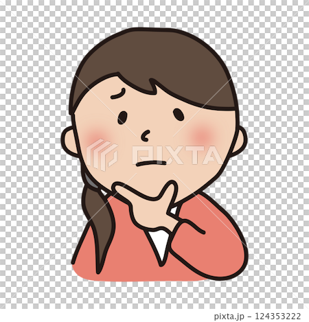 A woman with a troubled face thinking with her hand on her chin A woman with a troubled face thinking with her hand on her chin 124353222