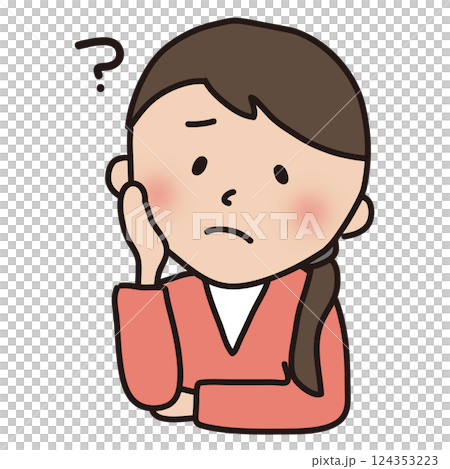 A woman with a troubled face thinking with her hand on her cheek A woman with a troubled face thinking with her hand on her cheek 124353223