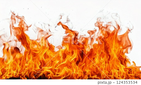 赤く燃え上がる熱い炎の横長背景素材テクスチャ 16:9 動画サイズ対応 チラシパンフ AI生成素材 124353534