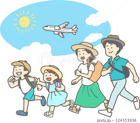 夏の空と飛行機と家族のイラスト 夏の空と飛行機と家族のイラスト 124353836