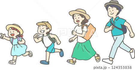 走っている夏の家族のイラストセット 124353838