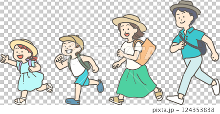 走っている夏の家族のイラストセット 124353838