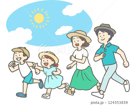 夏にお出かけする家族のイラスト 124353839