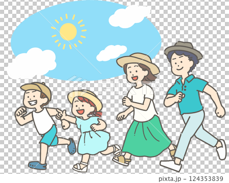 夏にお出かけする家族のイラスト 124353839