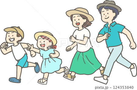 走っている夏の服装の家族のイラスト 走っている夏の服装の家族のイラスト 124353840