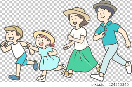 走っている夏の服装の家族のイラスト 走っている夏の服装の家族のイラスト 124353840
