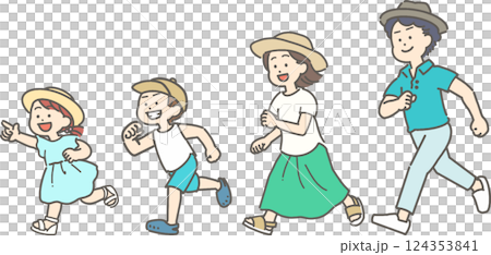 走っている夏の家族のイラストセット 124353841