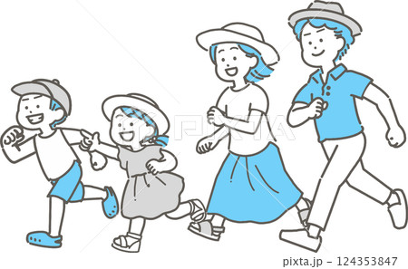 走っている夏の服装の家族のイラスト 124353847