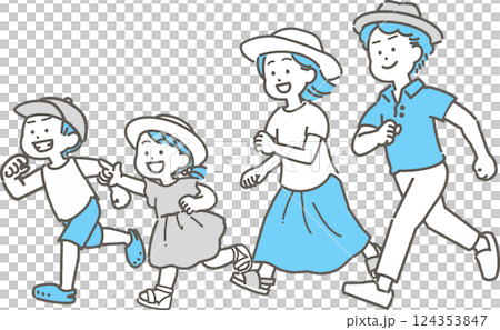 走っている夏の服装の家族のイラスト 124353847