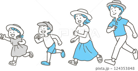 走っている夏の家族のイラストセット 124353848