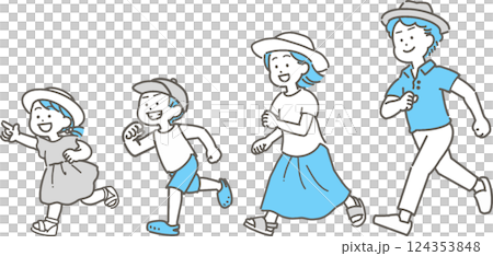 走っている夏の家族のイラストセット 124353848