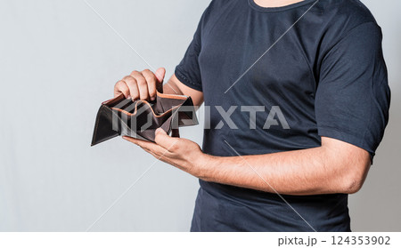 Hands of bankrupt person showing an empty wallet isolated. Man's hands in financial crisis showing wallet Hands of bankrupt person showing an empty wallet isolated. Man's hands in financial crisis showing wallet 124353902
