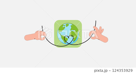 Human hands holding Line of the heart. Earth Day, World Environment and Save the Earth concept. Sustainable ecology and environment conservation concept design. Vector illustration. 124353929