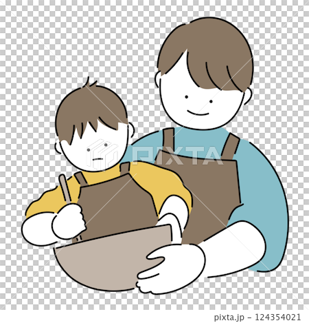 料理をするお父さんと男の子 料理をするお父さんと男の子 124354021