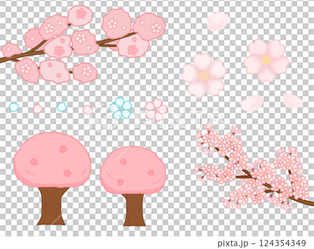 Illustration material of cherry blossoms and trees Illustration material of cherry blossoms and trees 124354349