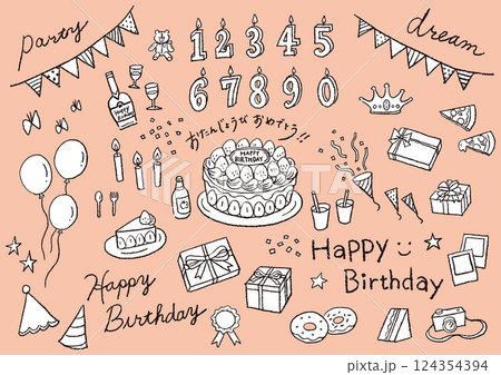 シンプルおしゃれな線画の誕生日セット 124354394
