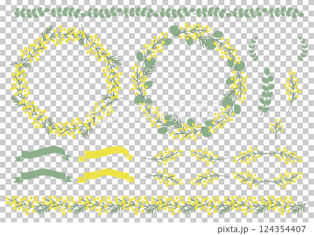 イエローとグリーン基調のおしゃれでかわいいミモザセット 124354407