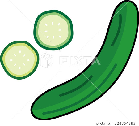 シンプルでかわいいキュウリ　夏野菜のイラスト素材 124354593