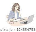 仕事に集中する女性 | デスクワーク | ノートとPCを活用 124354753