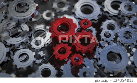 The Red gear for engineering or team work concept 3d Rendering. 124354813