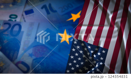 The USA Flag On EU Background for Business concept 3d Rendering. The USA Flag On EU Background for Business concept 3d Rendering. 124354831