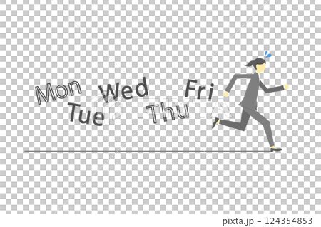 一位女商人在工作日忙碌地跑來跑去的插圖 一位女商人在工作日忙碌地跑來跑去的插圖 124354853