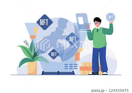 Digital World NFT Illustration concept on white background 124355075