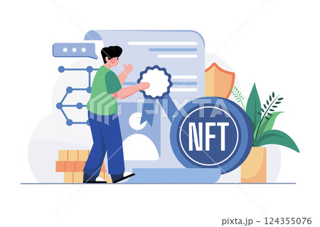 NFT Certificate Illustration concept on white background 124355076
