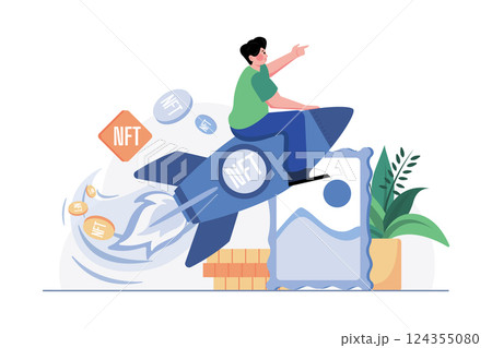 Success NFT Launch Illustration concept on white background 124355080