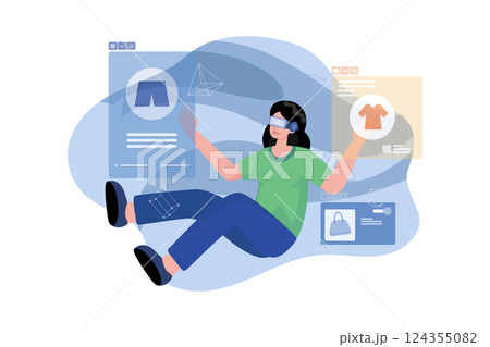 Woman wearing VR glasses having 3D experience in shopping in the metaverse 124355082