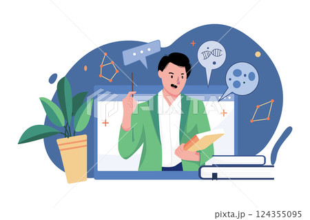 Teacher Teaching Remotely Illustration concept. A flat illustration isolated on white background Teacher Teaching Remotely Illustration concept. A flat illustration isolated on white background 124355095