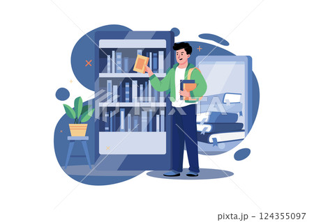 Student Using Digital Library Illustration concept. A flat illustration isolated on white background 124355097