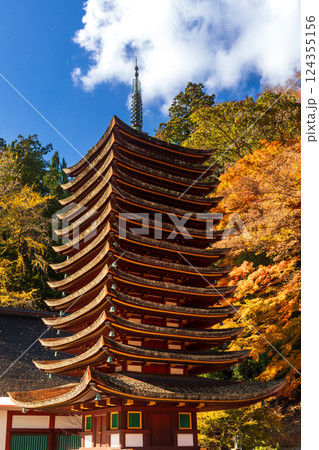 奈良 紅葉の談山神社十三重塔 奈良 紅葉の談山神社十三重塔 124355156