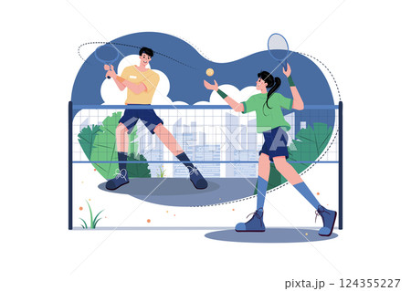Boy And Girl Playing Tennis 124355227
