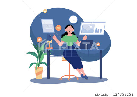Content Marketing. Female author writing content for a website, banner, social media, mobile app... 124355252