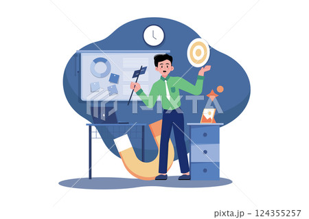 Ad targeting. Man with devices gets targeted ads. 124355257